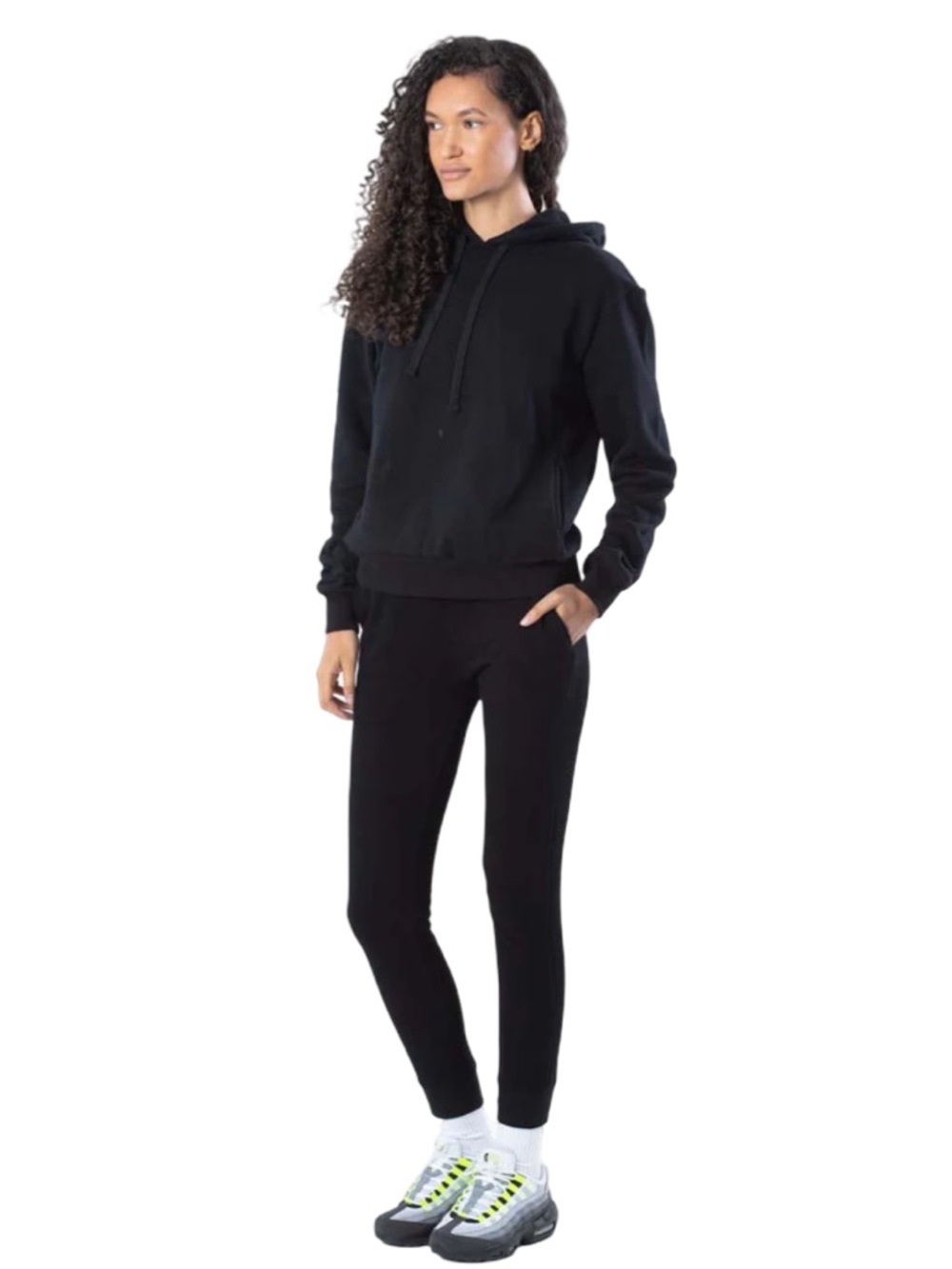 The Label Women's The Brushed Hoodie Sweatshirt Black French Terry Medium EUC